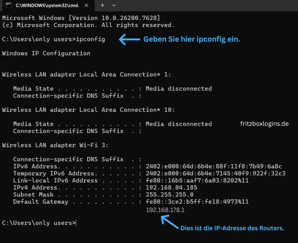 router Adresse über die Windows-Eingabeaufforderung herausfinden