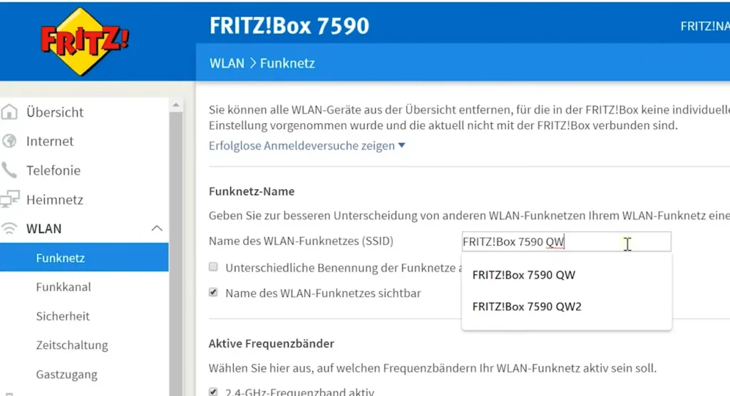 fritzbox 7590 wlan namen andern